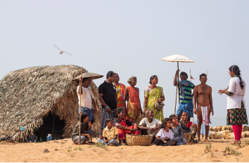 Children and community members gathering